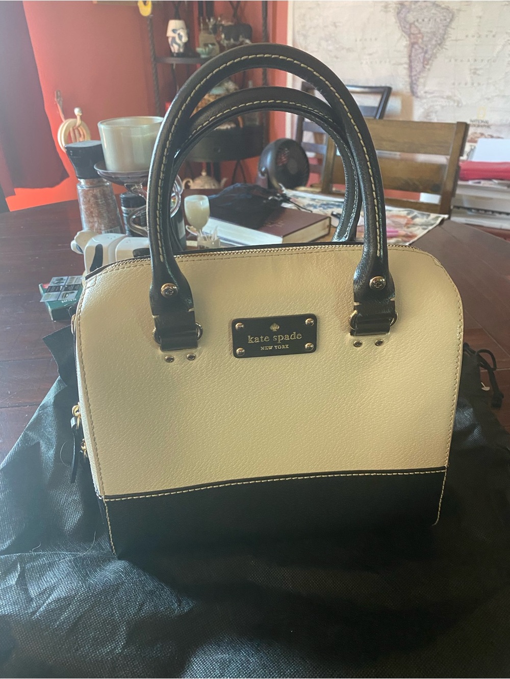 kate spade Black and Porcelain Satchel with Shoulder Strap Berkeley Lane Alessa